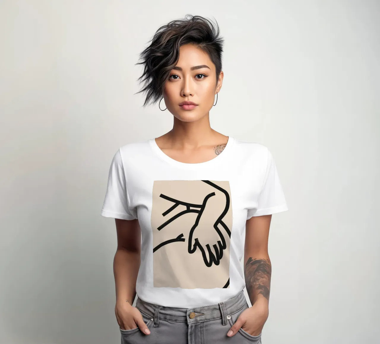 Arte astratta del busto, line art minimalista, decorazioni astratte moderne t-shirt da donna da kookiepixel