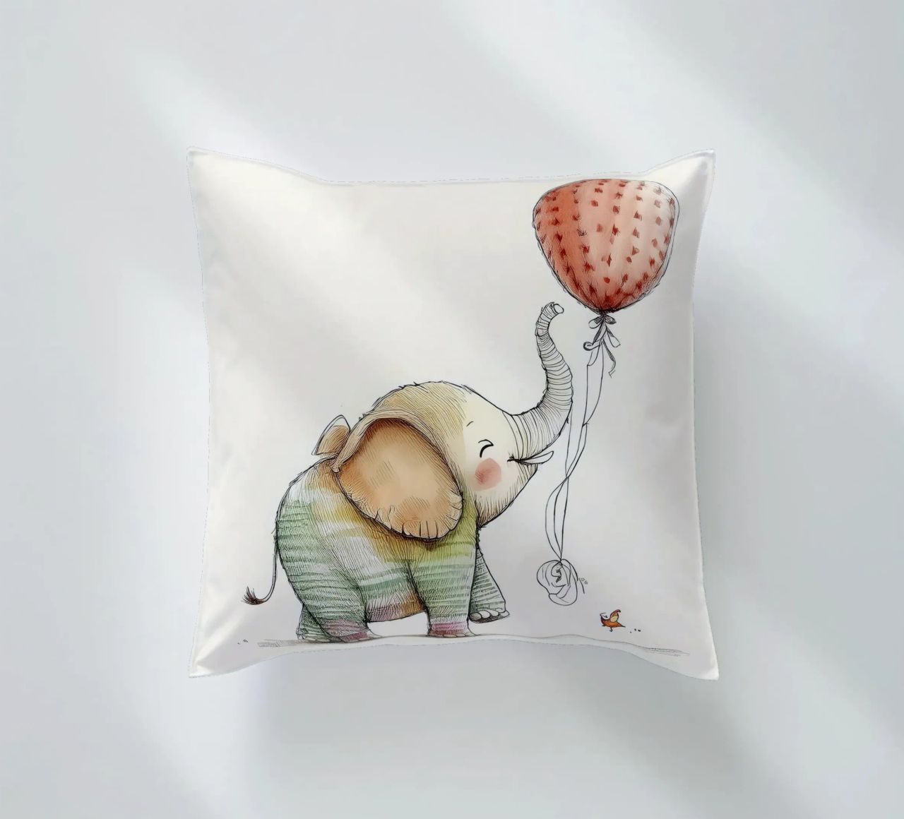 Verspielter Elefant mit Luftballon - Kinderzimmer Kunst Kissen von HoneyDesignsByK