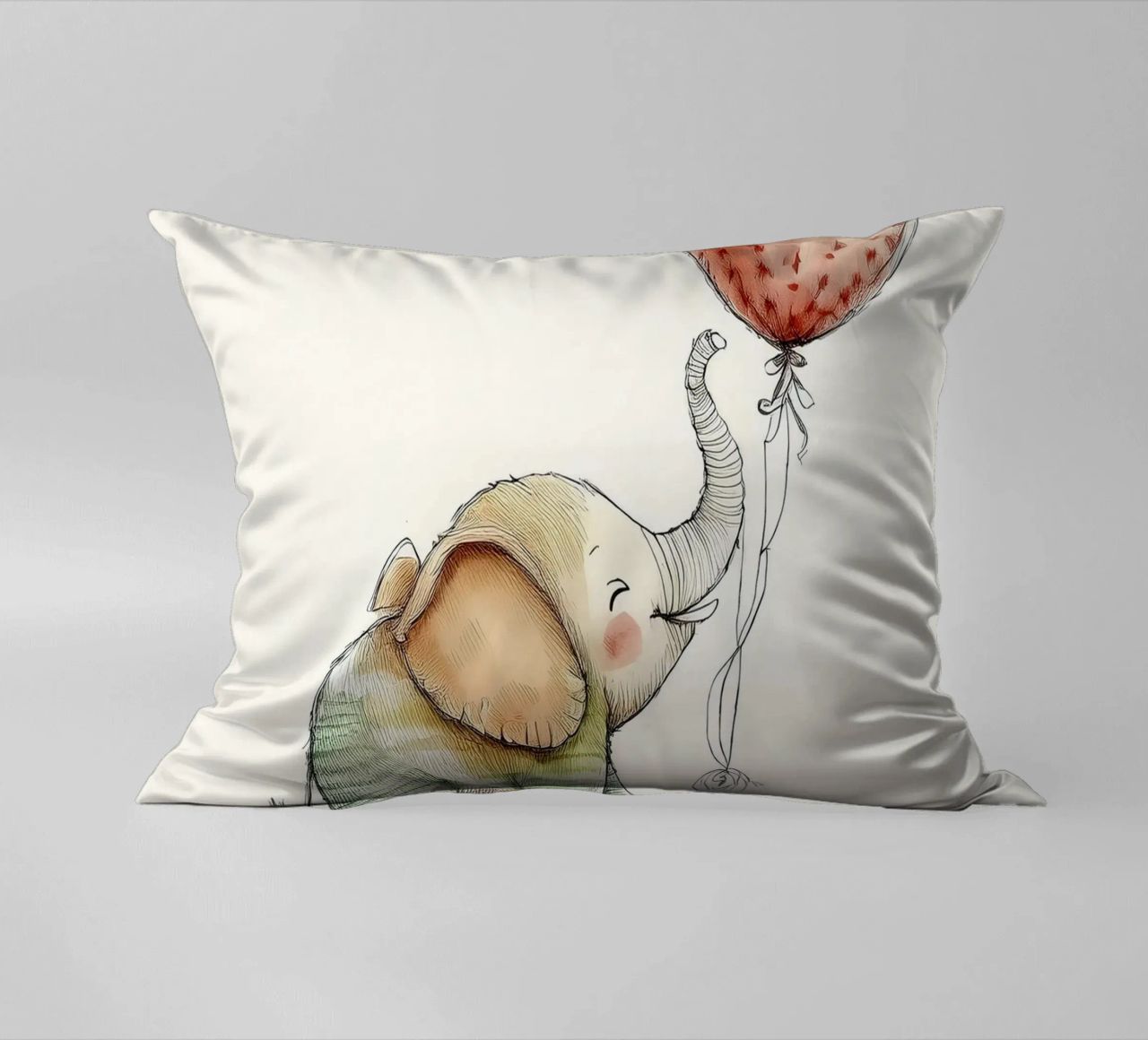 Verspielter Elefant mit Luftballon - Kinderzimmer Kunst Kissen von HoneyDesignsByK