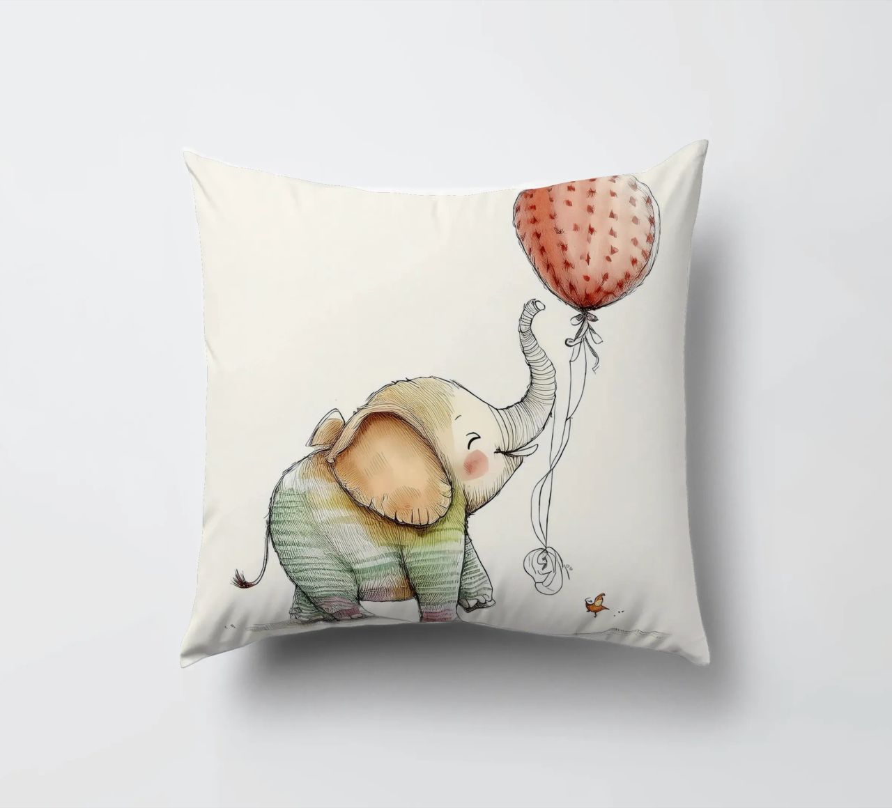 Verspielter Elefant mit Luftballon - Kinderzimmer Kunst Kissen von HoneyDesignsByK
