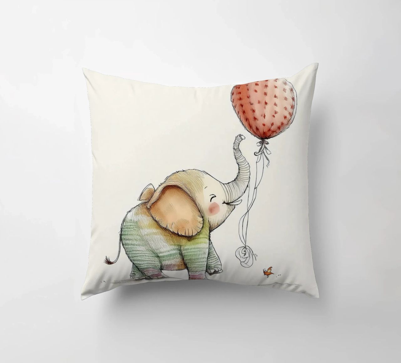 Verspielter Elefant mit Luftballon - Kinderzimmer Kunst Kissen von HoneyDesignsByK
