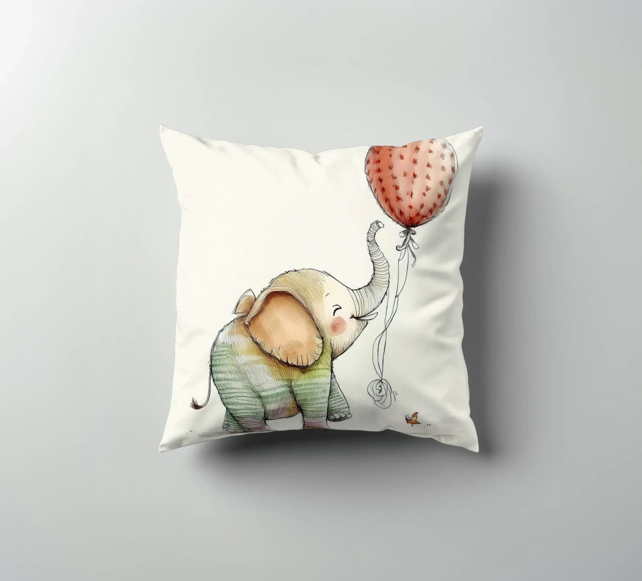 Verspielter Elefant mit Luftballon - Kinderzimmer Kunst Kissen von HoneyDesignsByK