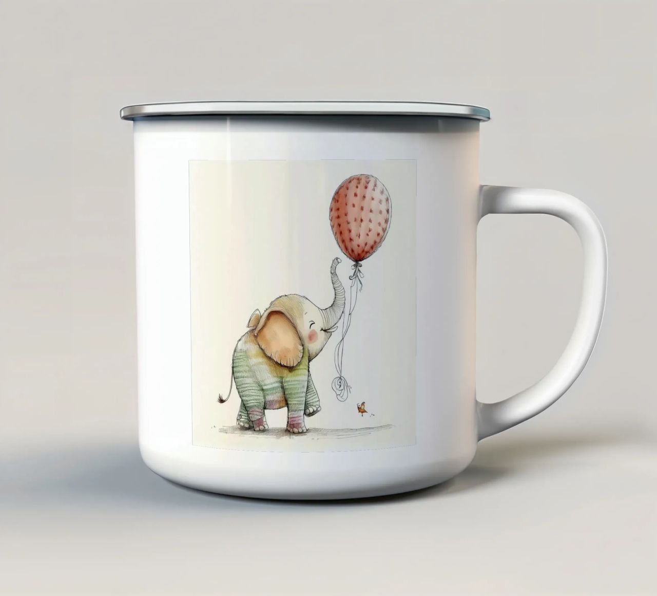 Verspielter Elefant mit Luftballon - Kinderzimmer Kunst Emaille Tasse von HoneyDesignsByK