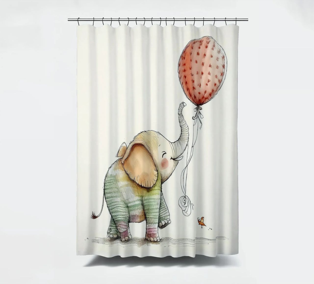 Verspielter Elefant mit Luftballon - Kinderzimmer Kunst Duschvorhang von HoneyDesignsByK