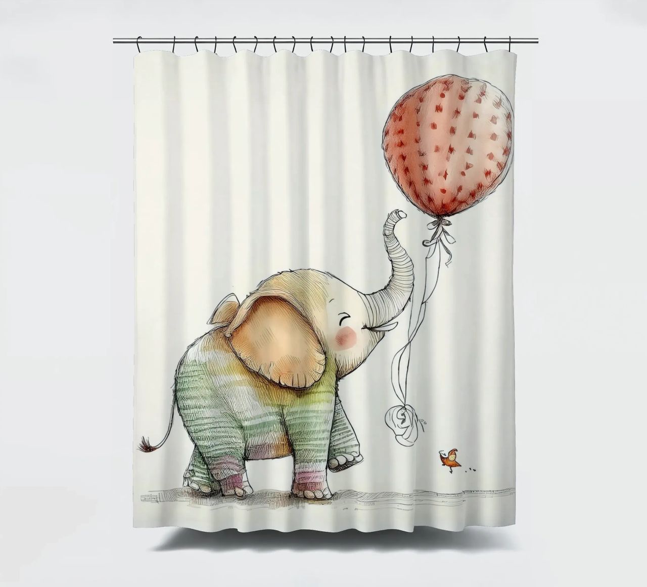 Verspielter Elefant mit Luftballon - Kinderzimmer Kunst Duschvorhang von HoneyDesignsByK