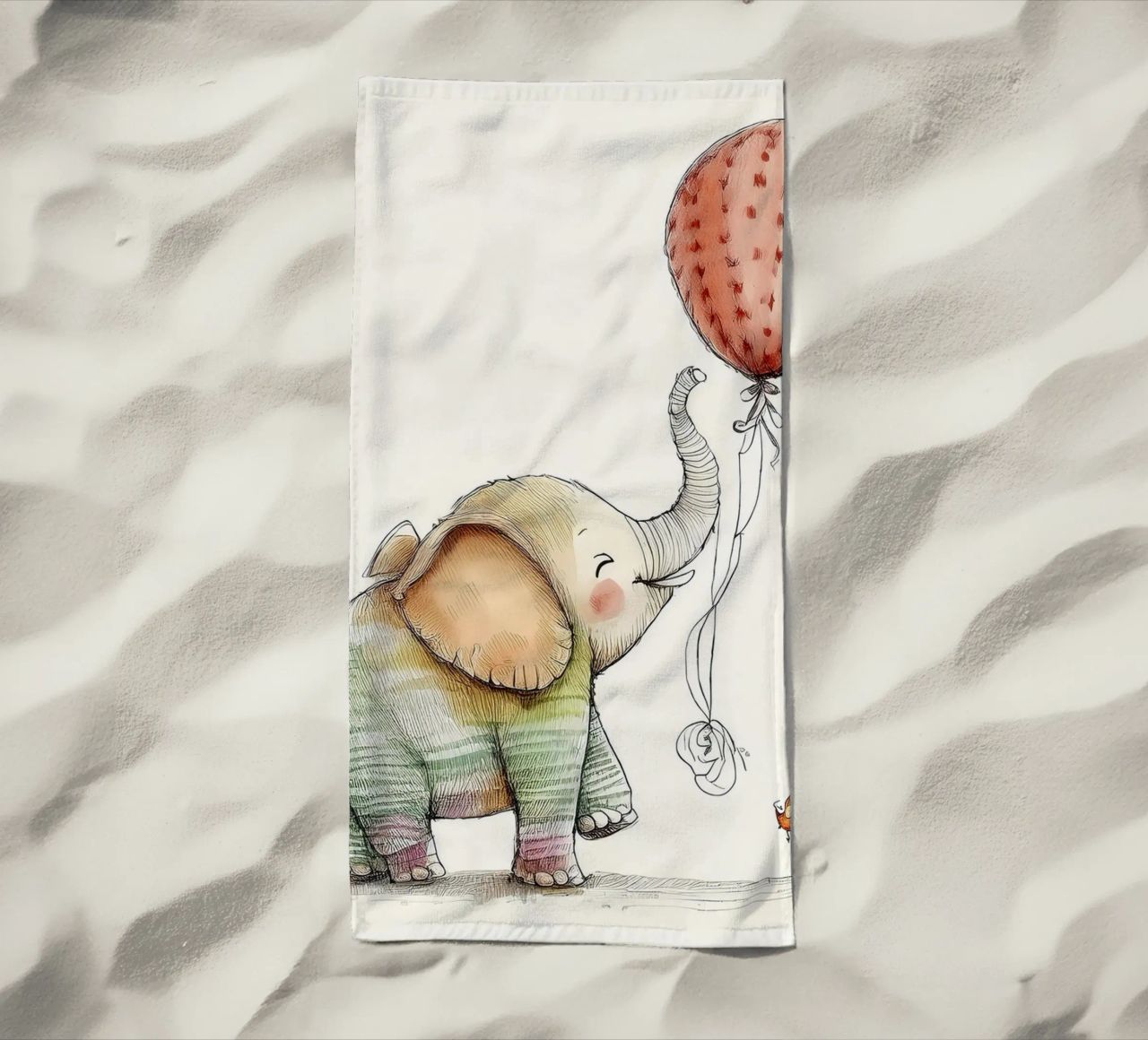 Verspielter Elefant mit Luftballon - Kinderzimmer Kunst Strandtuch von HoneyDesignsByK