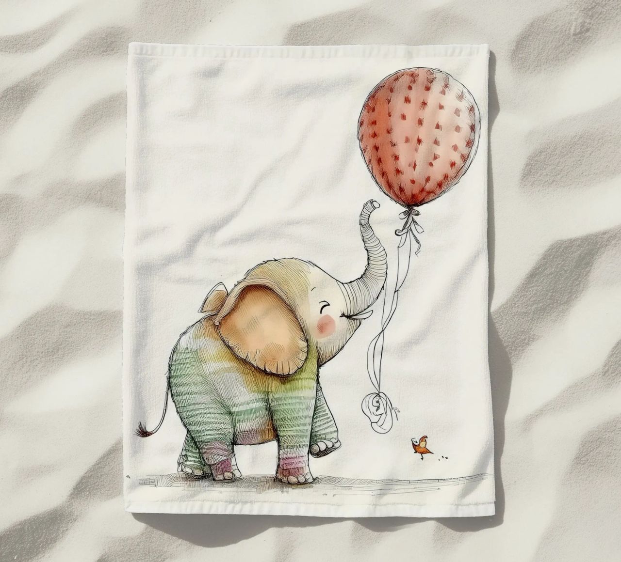 Verspielter Elefant mit Luftballon - Kinderzimmer Kunst Strandtuch von HoneyDesignsByK