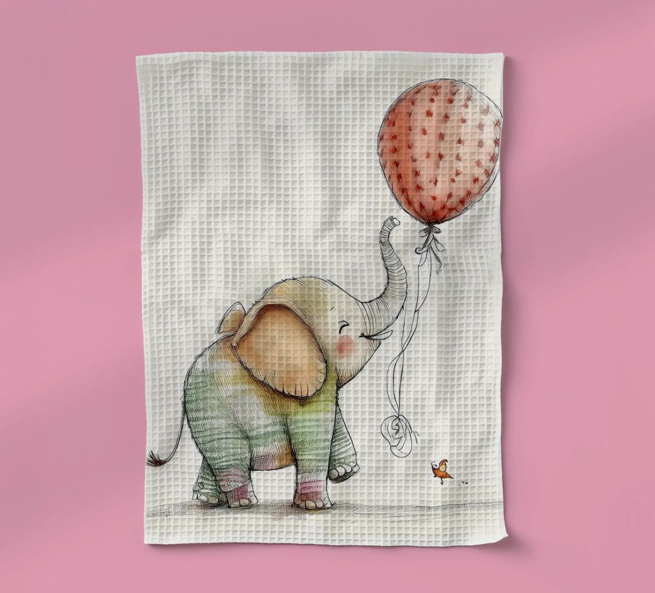 Verspielter Elefant mit Luftballon - Kinderzimmer Kunst Geschirrtuch von HoneyDesignsByK