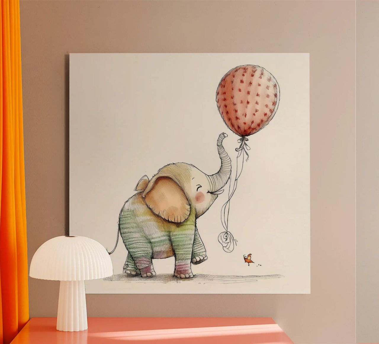 Verspielter Elefant mit Luftballon - Kinderzimmer Kunst Forex-Platte von HoneyDesignsByK