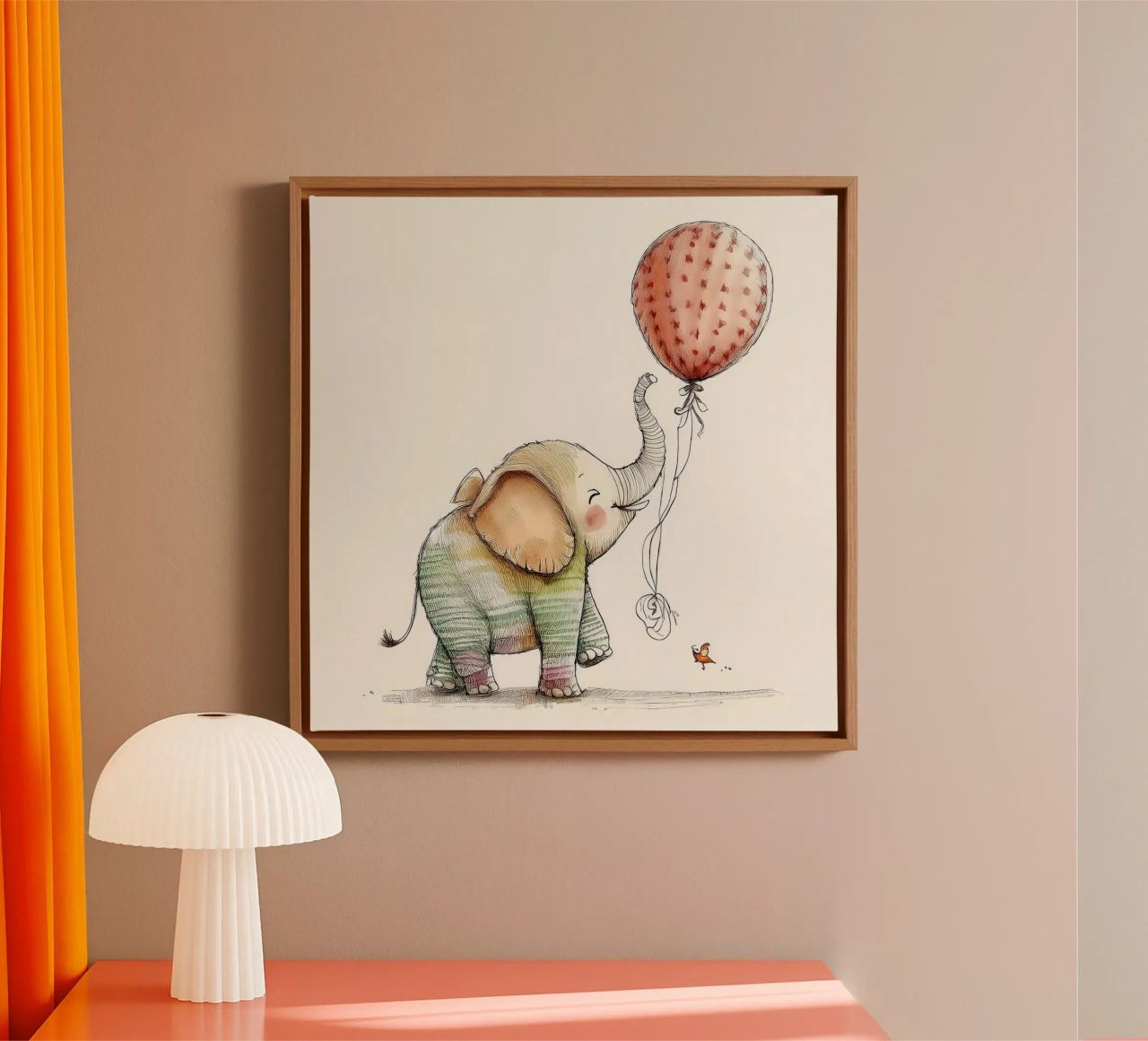 Verspielter Elefant mit Luftballon - Kinderzimmer Kunst Leinwand von HoneyDesignsByK