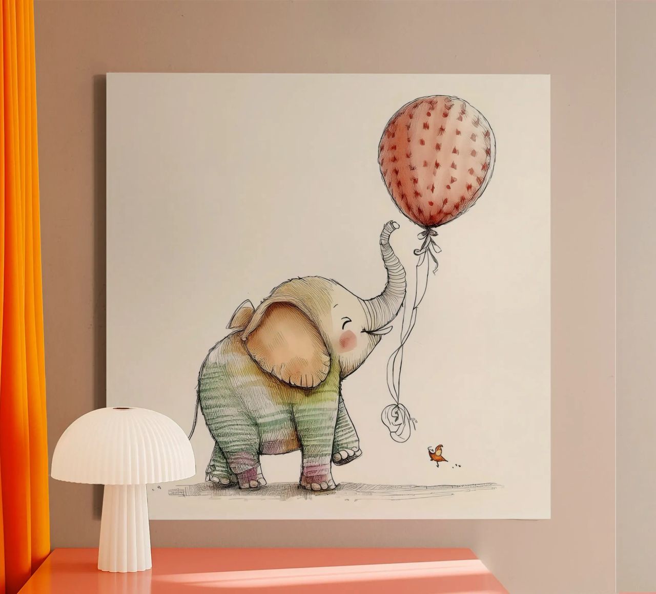 Verspielter Elefant mit Luftballon - Kinderzimmer Kunst Leinwand von HoneyDesignsByK