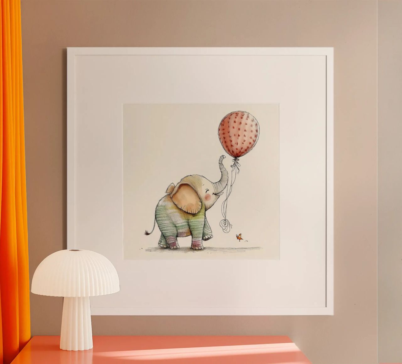 Verspielter Elefant mit Luftballon - Kinderzimmer Kunst Poster von HoneyDesignsByK