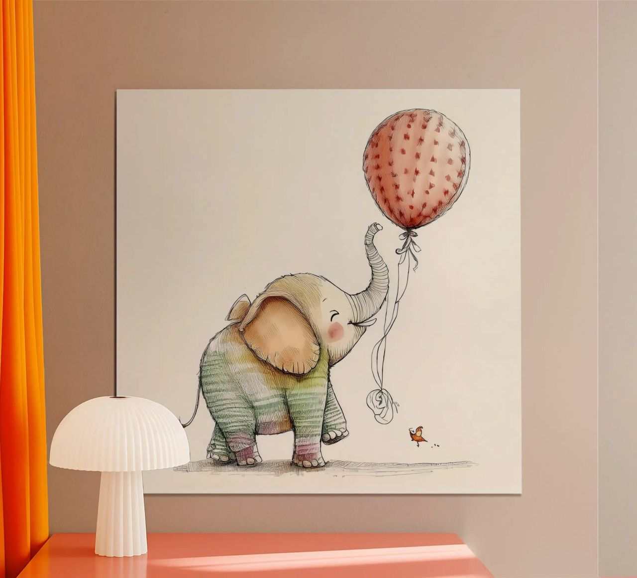 Verspielter Elefant mit Luftballon - Kinderzimmer Kunst Poster von HoneyDesignsByK