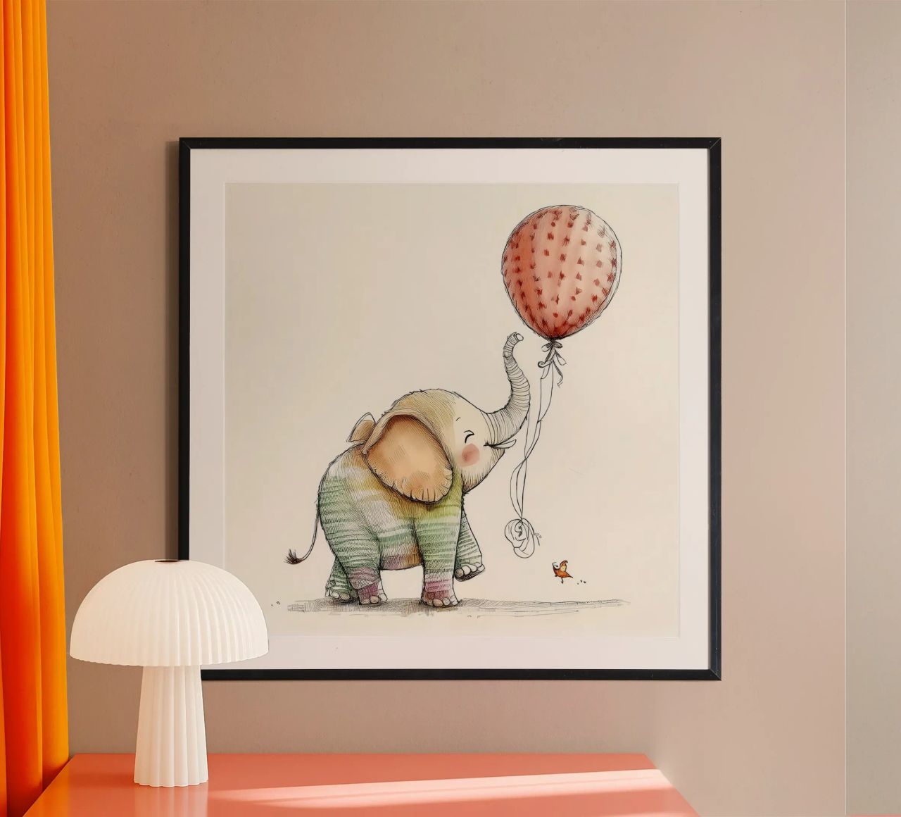 Verspielter Elefant mit Luftballon - Kinderzimmer Kunst Poster von HoneyDesignsByK