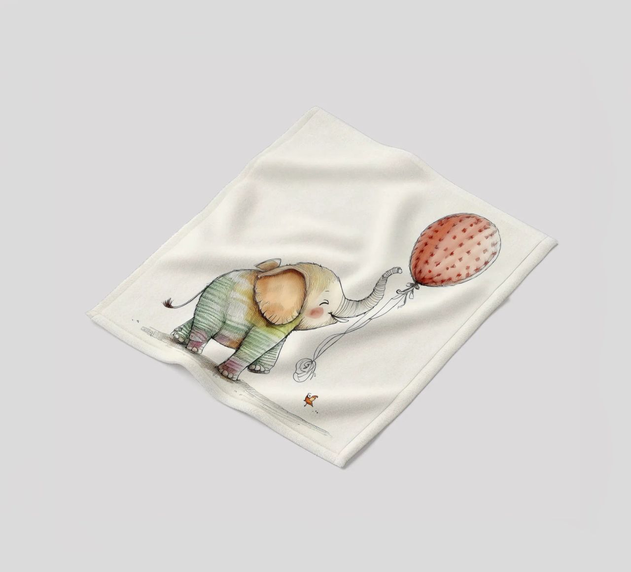 Verspielter Elefant mit Luftballon - Kinderzimmer Kunst Fleecedecke von HoneyDesignsByK