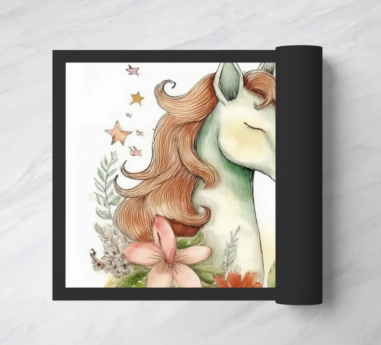 Enchanted Unicorn with Flowers – Fantasy Nursery Art doormat by HoneyDesignsByK