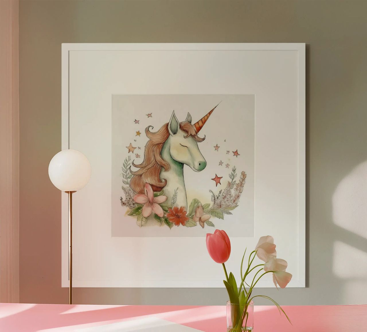 Verzaubertes Einhorn mit Blumen - Fantasy Nursery Art Poster von HoneyDesignsByK