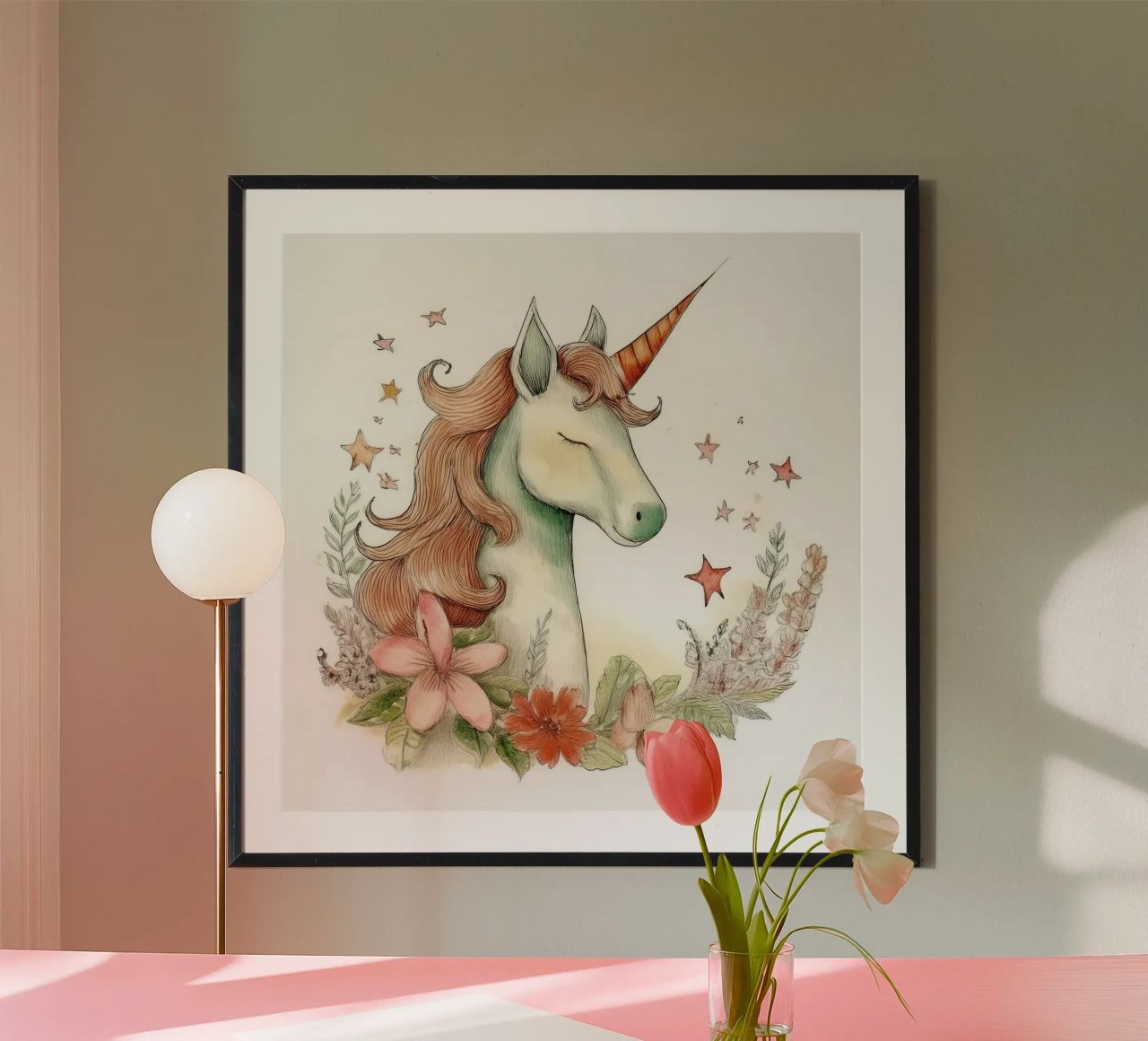 Verzaubertes Einhorn mit Blumen - Fantasy Nursery Art Poster von HoneyDesignsByK