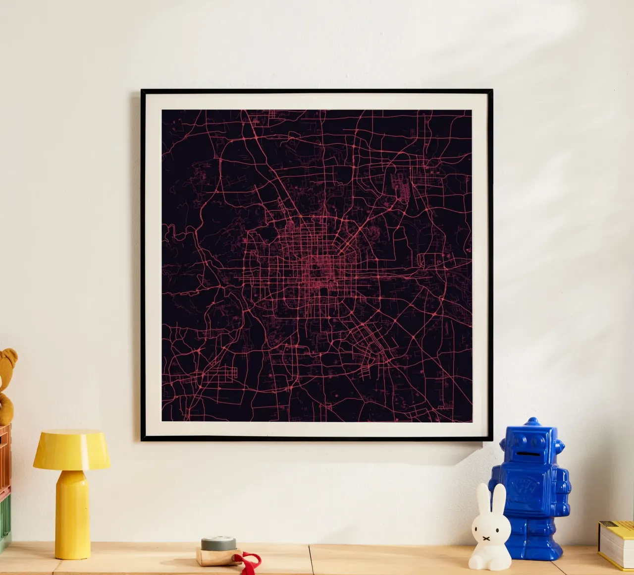 Bejing Purple poster con telaio in alluminio da Urban Maps