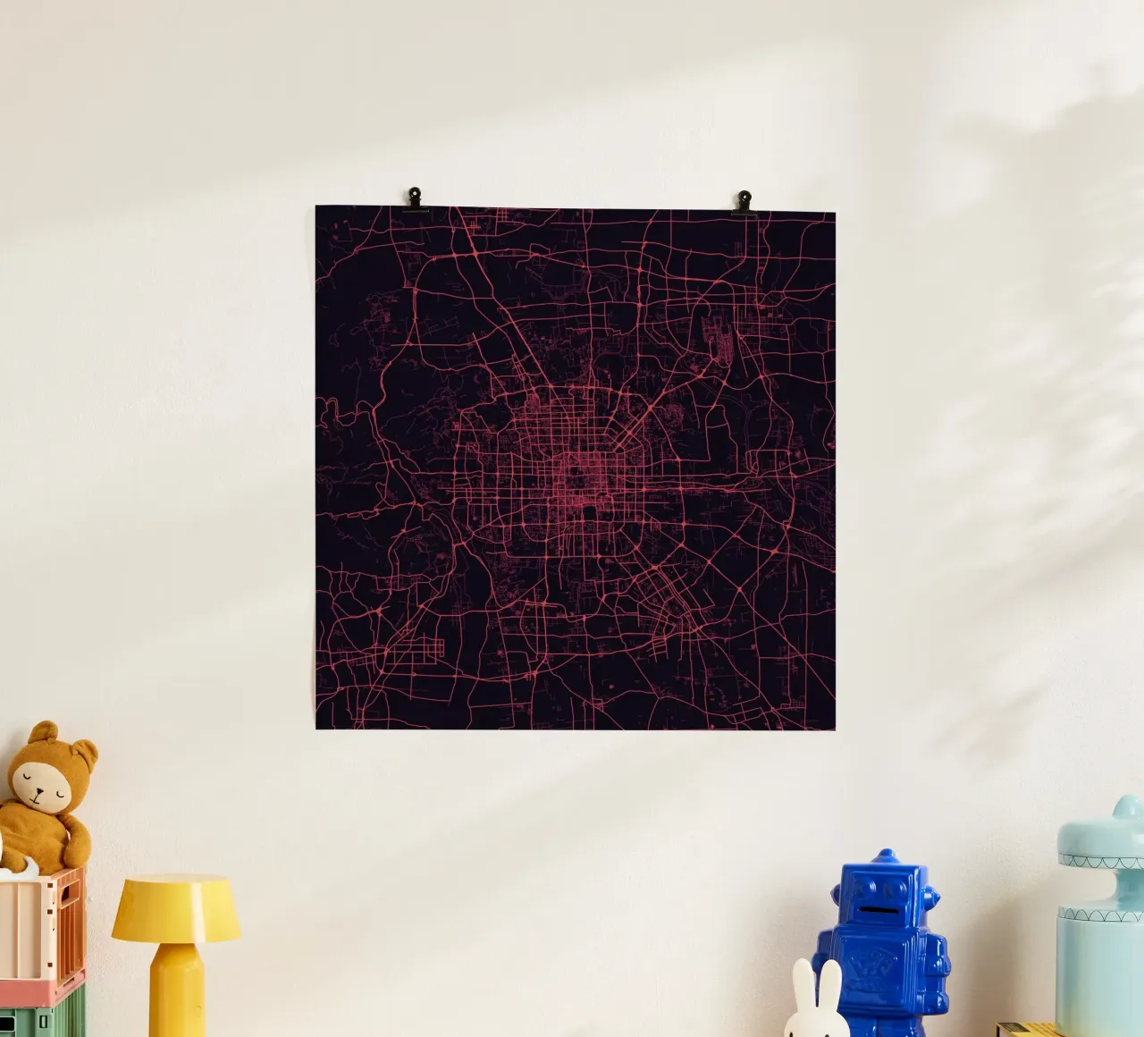 Bejing Purple poster con telaio in alluminio da Urban Maps