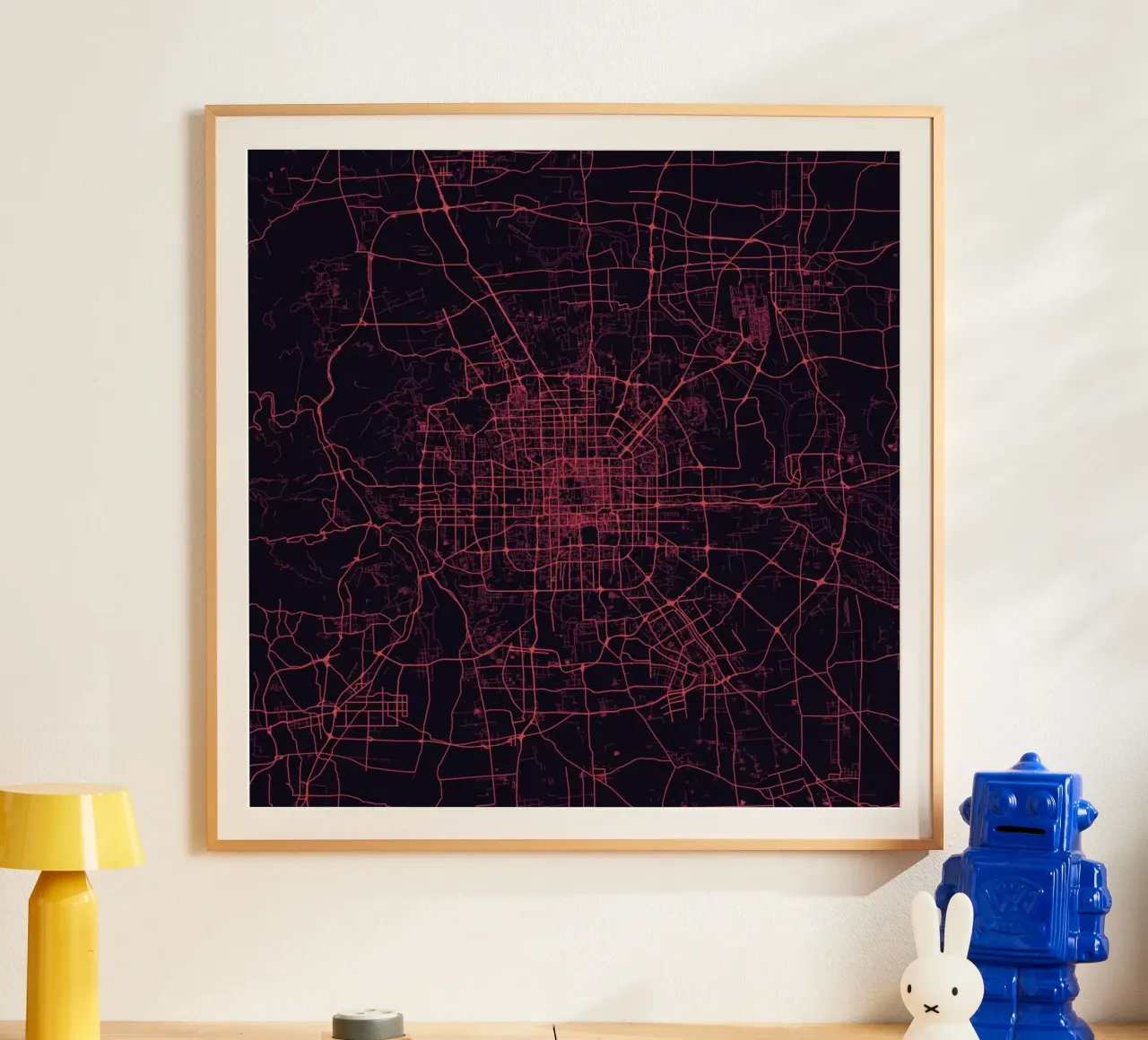 Bejing Purple poster con telaio in alluminio da Urban Maps