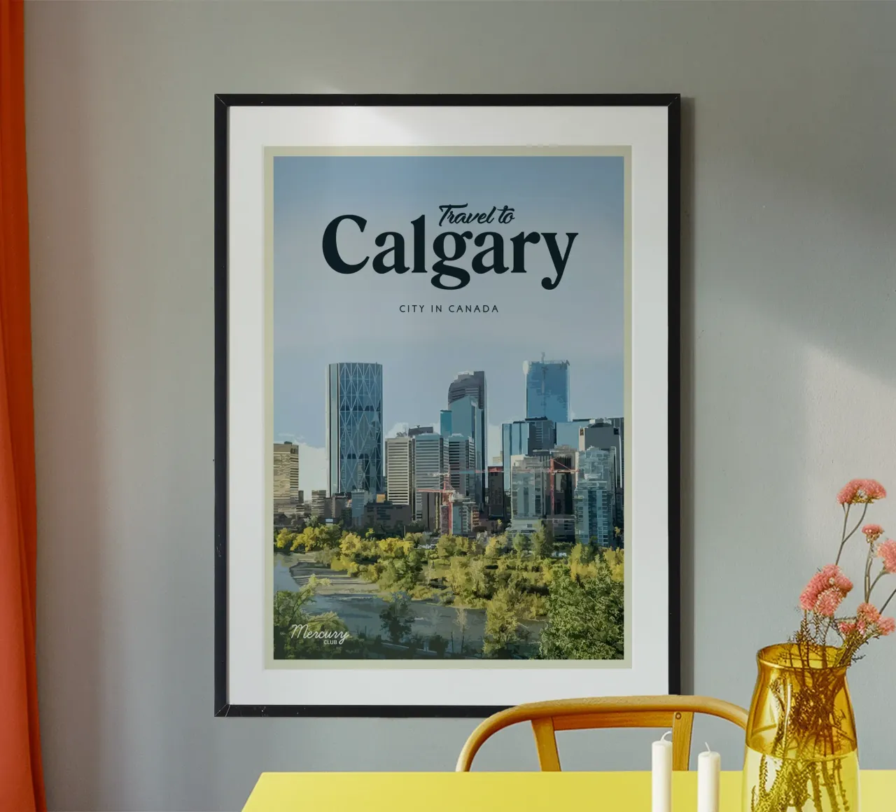 Travel to Calgary poster with plastic frame by Mercury Club