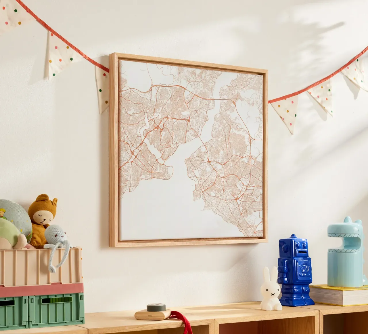 Traffic Istanbul Red canvas met Baklijst van Urban Maps