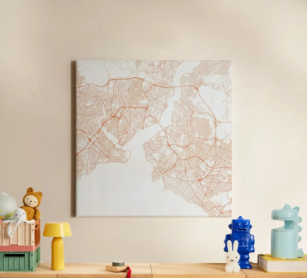 Traffic Istanbul Red canvas met Baklijst van Urban Maps