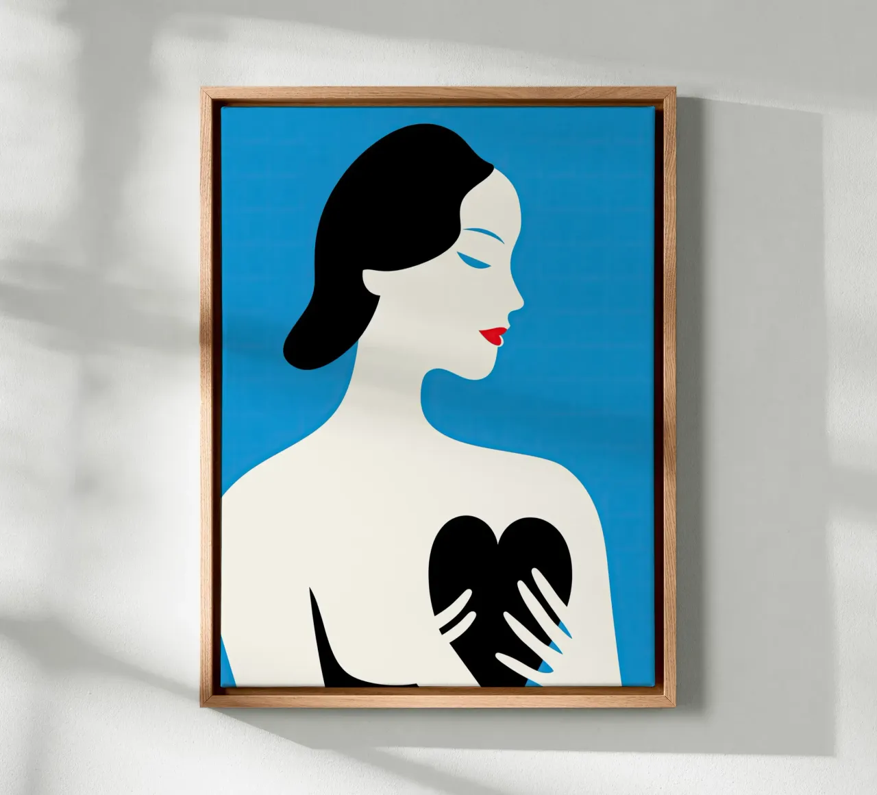 Mysterieus portret van een vrouw met een zwart hart canvas met Baklijst van Autofocus