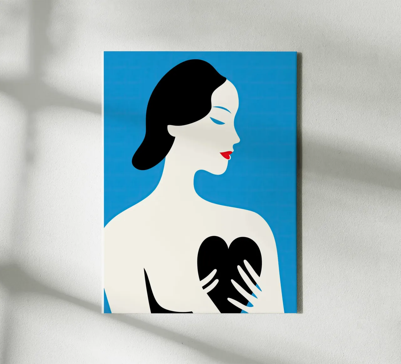 Mysterieus portret van een vrouw met een zwart hart canvas met Baklijst van Autofocus