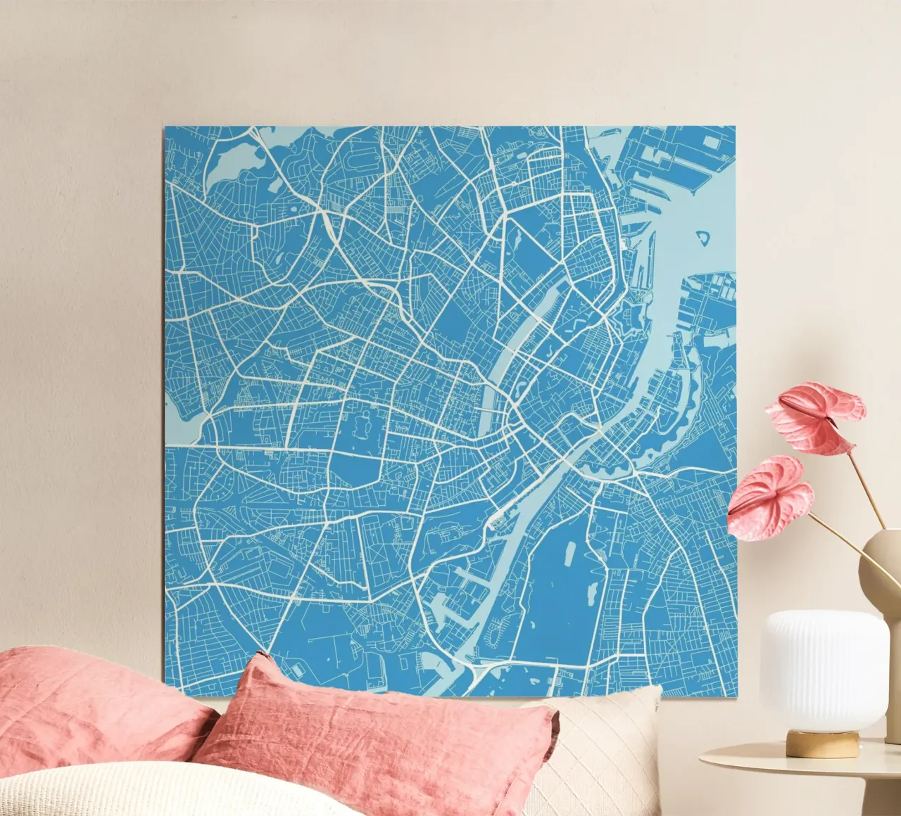 Copenhagen Blue poster avec cadre en bois de Urban Maps