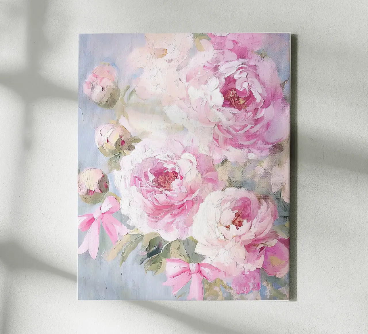 Spring Abstract Flower Peonies Pink Bow Botanical Floral canvas with Floater frame by Gentle Echoes Art