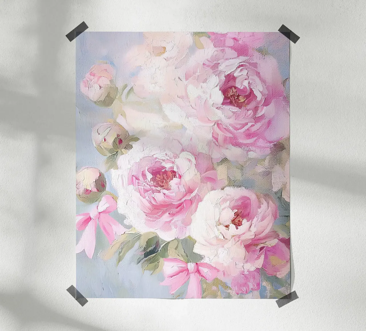 Fiore astratto di primavera Peonie Rosa Fiocco Botanico Floreale poster con telaio in plastica da Gentle Echoes Art