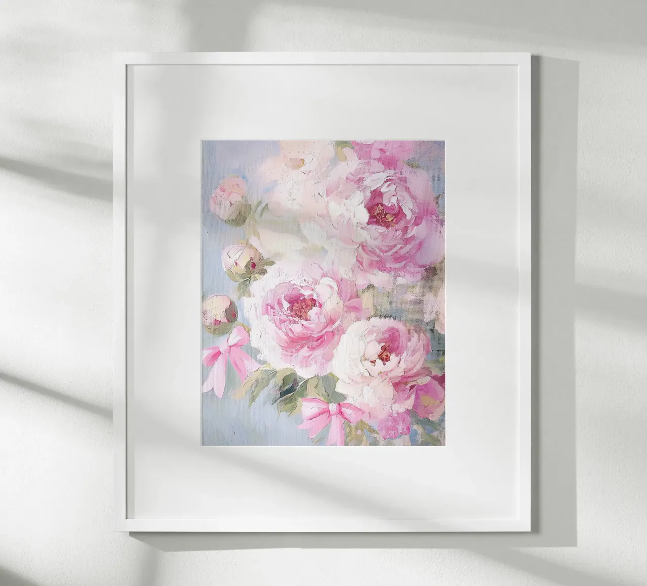 Fiore astratto di primavera Peonie Rosa Fiocco Botanico Floreale poster con telaio in plastica da Gentle Echoes Art