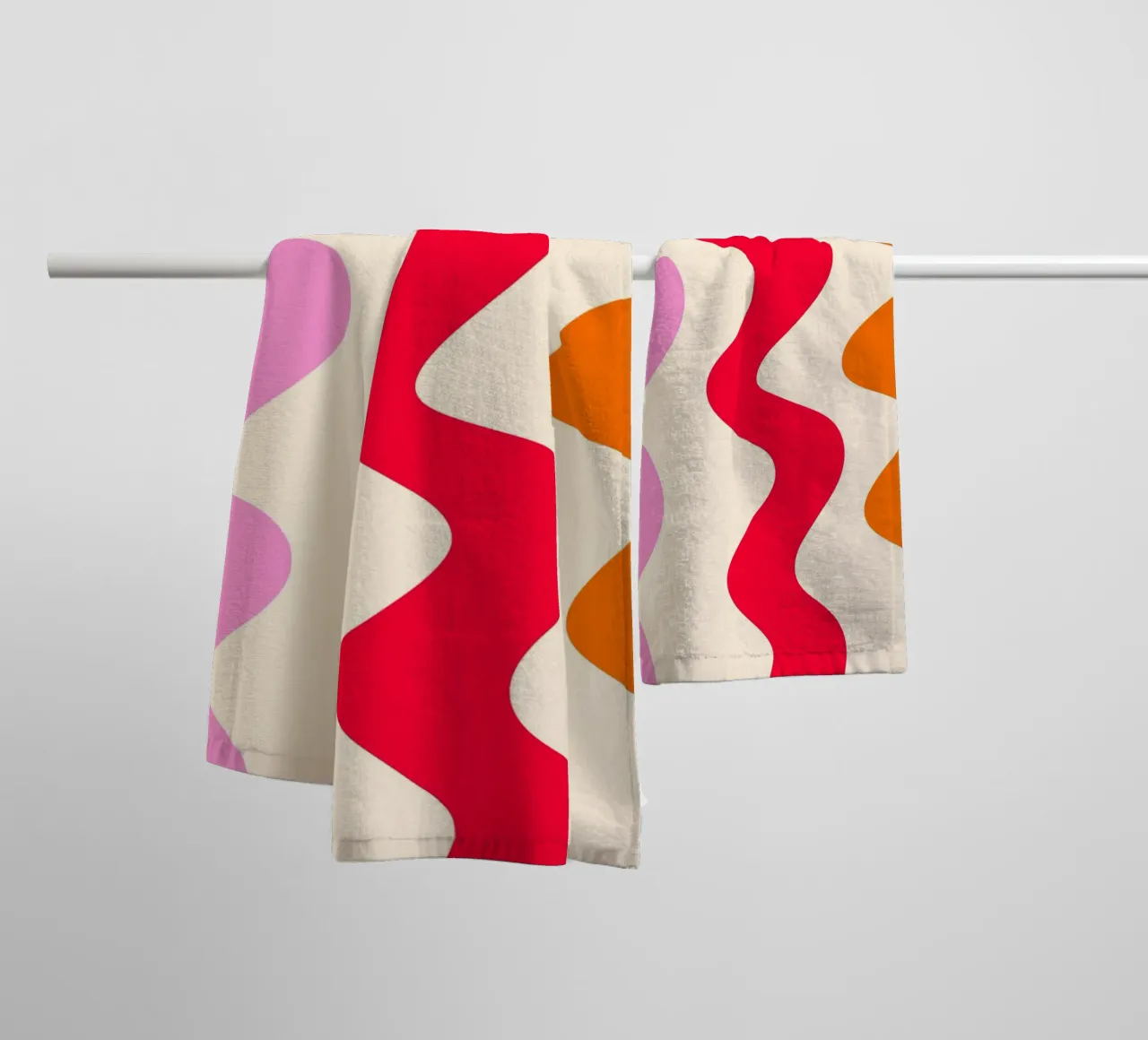 Squiggly lines - red, orange, pink towel by Wackapacka