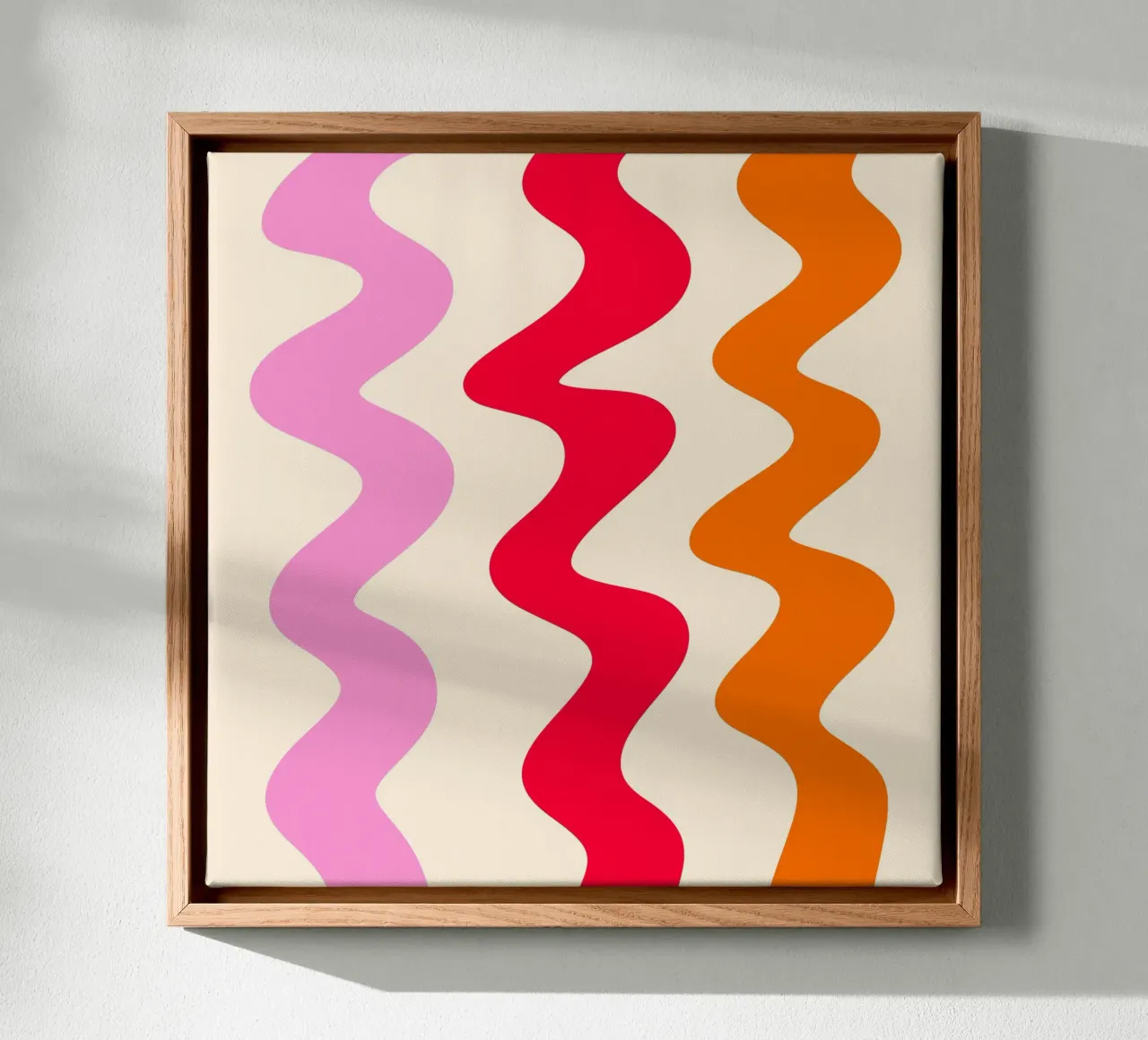 Squiggly lines - red, orange, pink canvas with Floater frame by Wackapacka