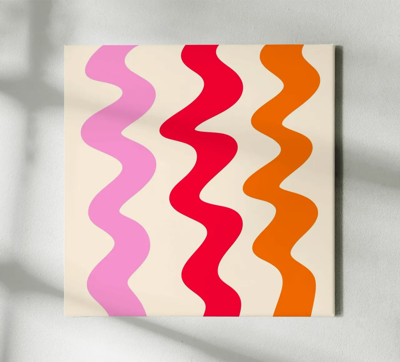 Squiggly lines - red, orange, pink canvas with Floater frame by Wackapacka