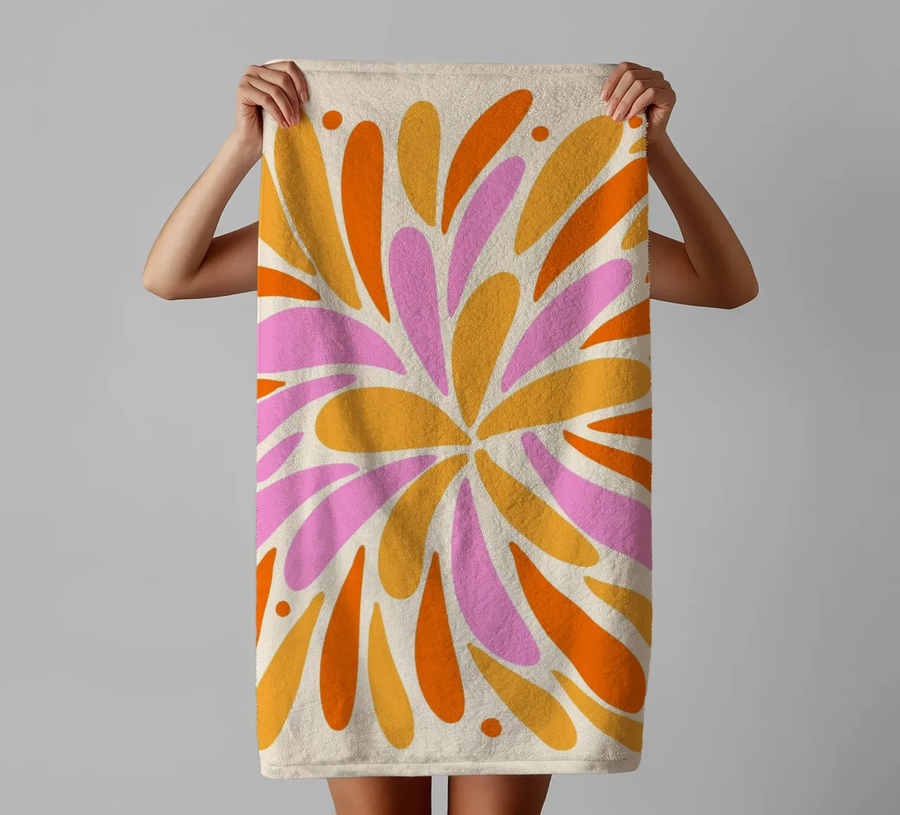 Floral burst - yellow, pink, orange towel by Wackapacka