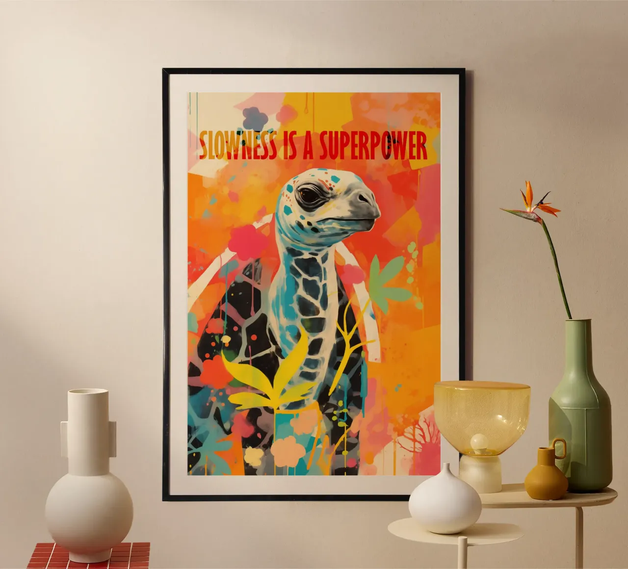 La lentezza è un superpotere | Turtle Graffiti poster con telaio in alluminio da Autofocus