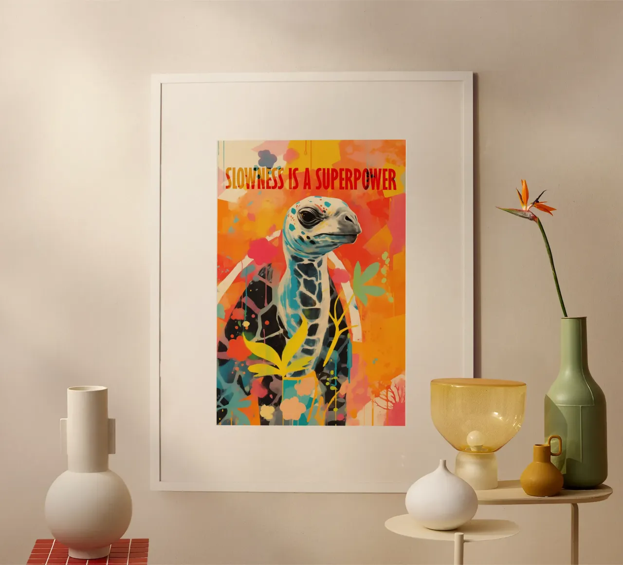 La lentezza è un superpotere | Turtle Graffiti poster con telaio in alluminio da Autofocus