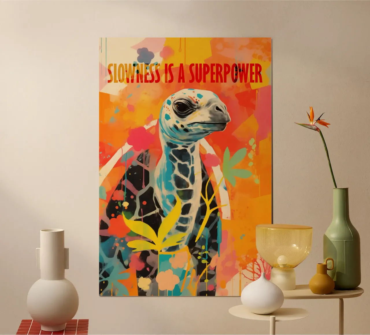 La lentezza è un superpotere | Turtle Graffiti poster con telaio in alluminio da Autofocus