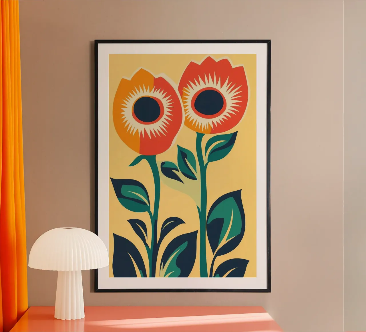 Gefährliche 70er Jahre Blumen | Stillleben Poster mit Holzrahmen von Autofocus