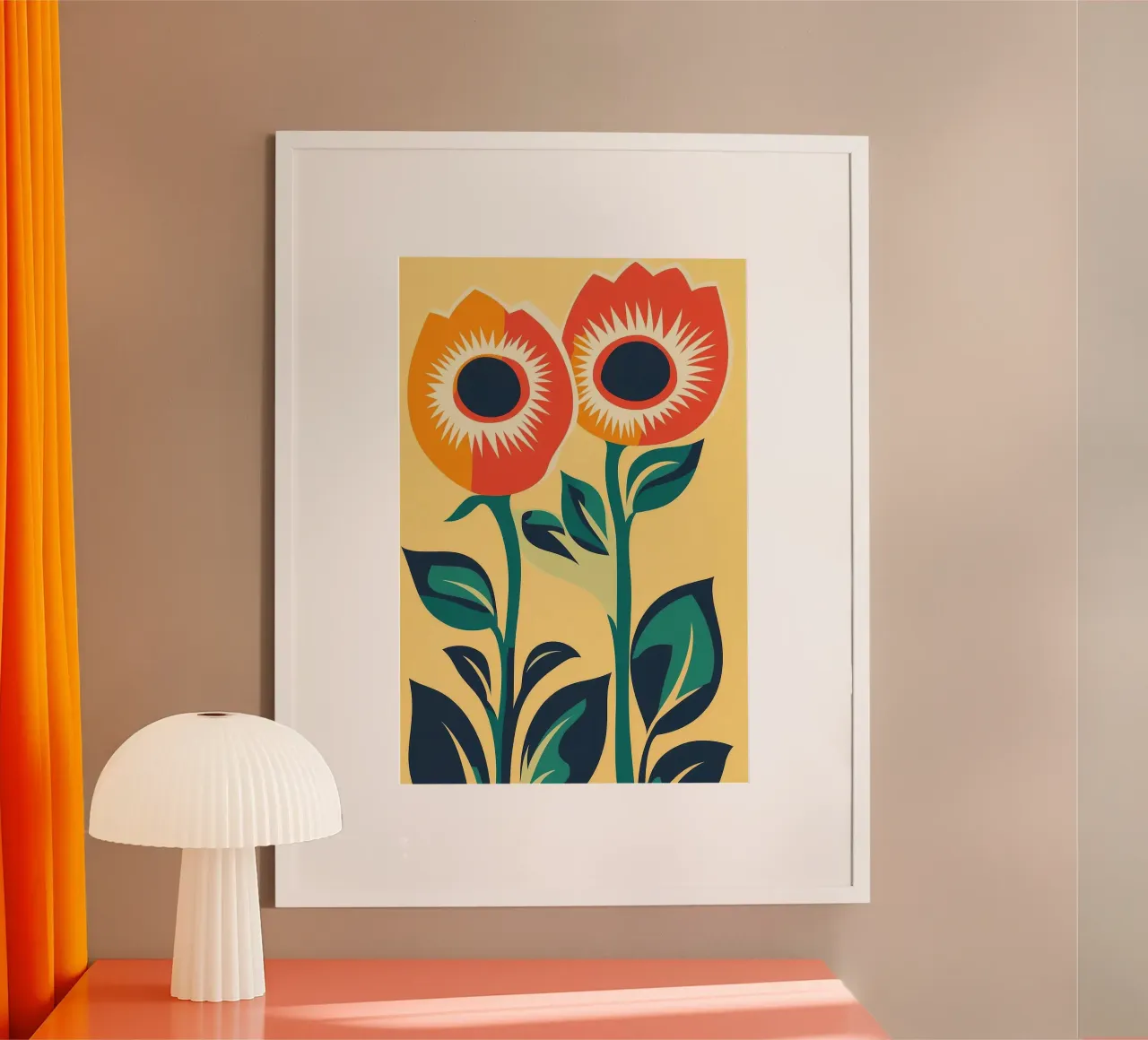Gefährliche 70er Jahre Blumen | Stillleben Poster mit Holzrahmen von Autofocus
