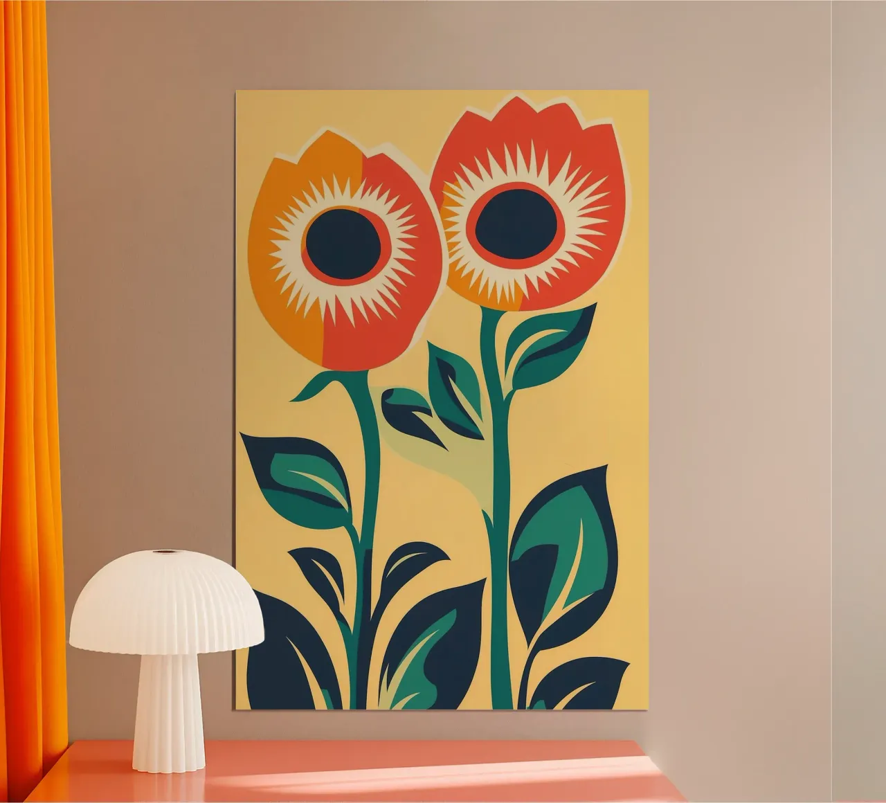 Gefährliche 70er Jahre Blumen | Stillleben Poster mit Holzrahmen von Autofocus