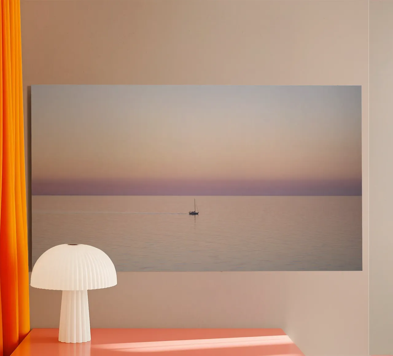 Boot im rosafarbenen Sonnenuntergang forex plate by Stina Freytag