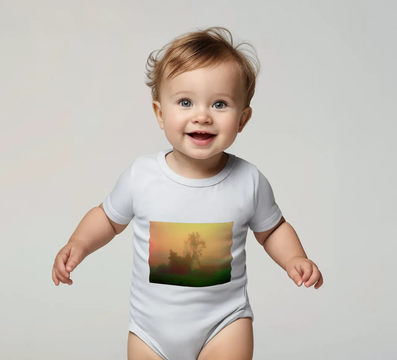 A lonely tree in the fog short-sleeve baby romper by Something for you