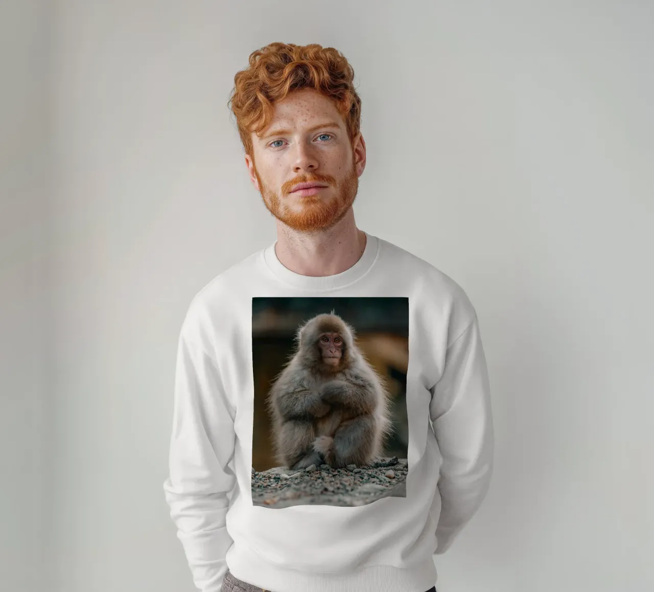 Snow Monkey in Nagano, Japan sweatshirt by Marcel Bisig