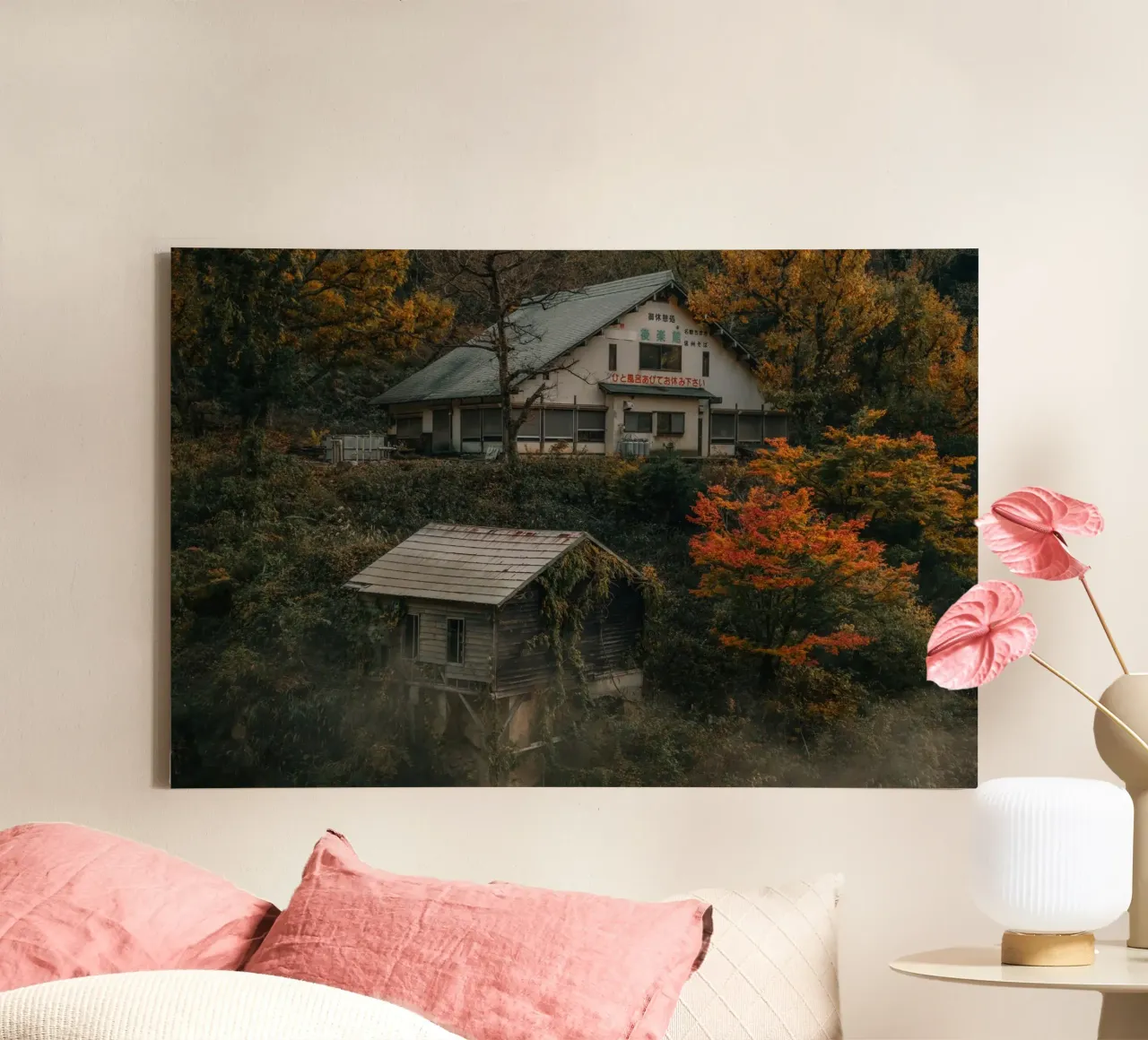 Source chaude d'automne à Nagano, Japon toile avec Caisse américaine de Marcel Bisig