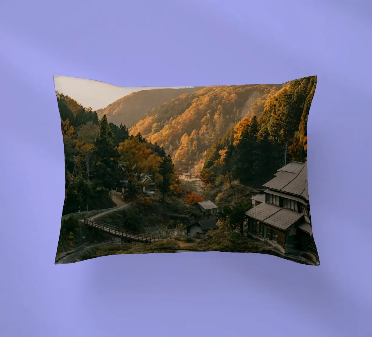 Valle delle sorgenti calde in autunno - Nagano, Giappone cuscino da Marcel Bisig