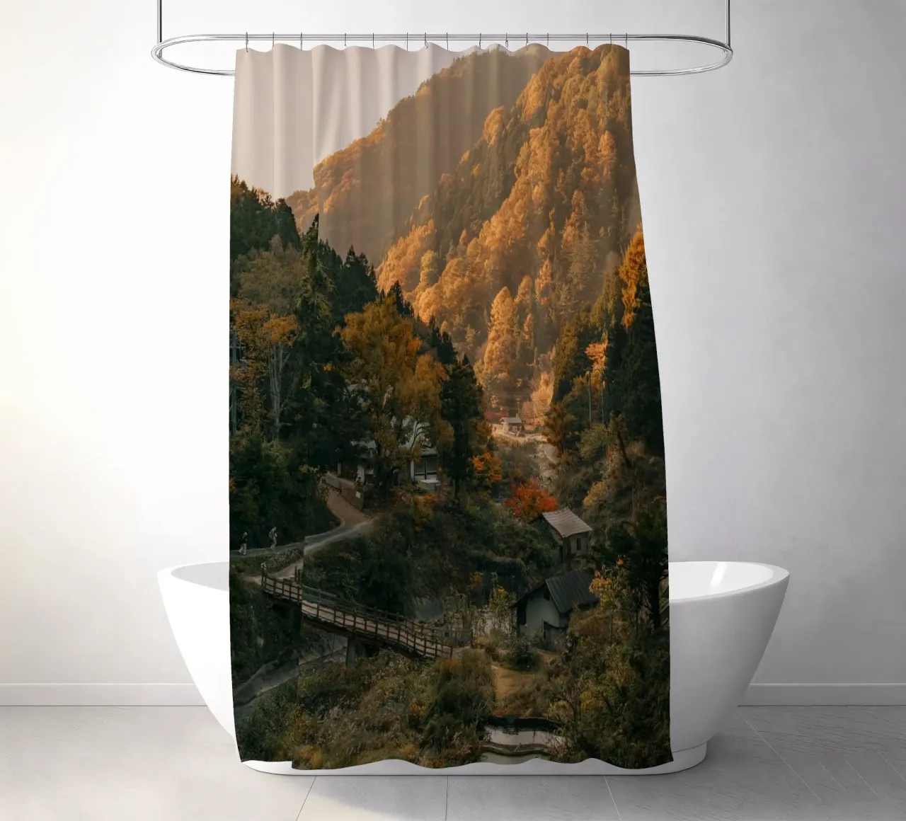 Valle delle sorgenti calde in autunno - Nagano, Giappone tenda da doccia da Marcel Bisig